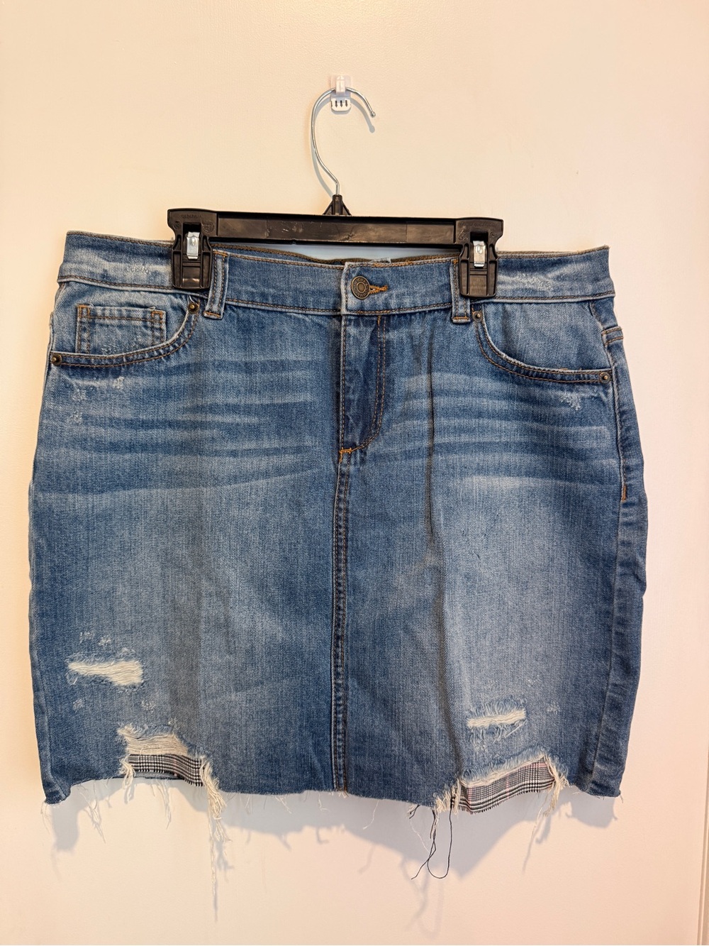 New York & Company Blue Distressed Denim Mini Skirt